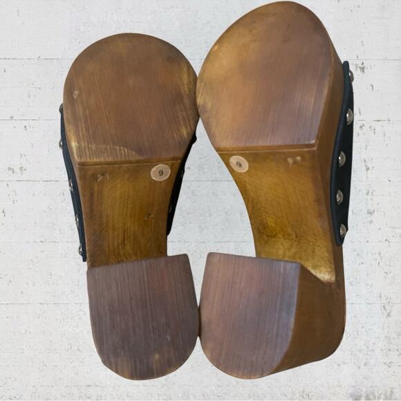 Steve Madden Platform Mule Black Suede Wooden Chunky Sandal Size 9 Retro Boho - Picture 11 of 11